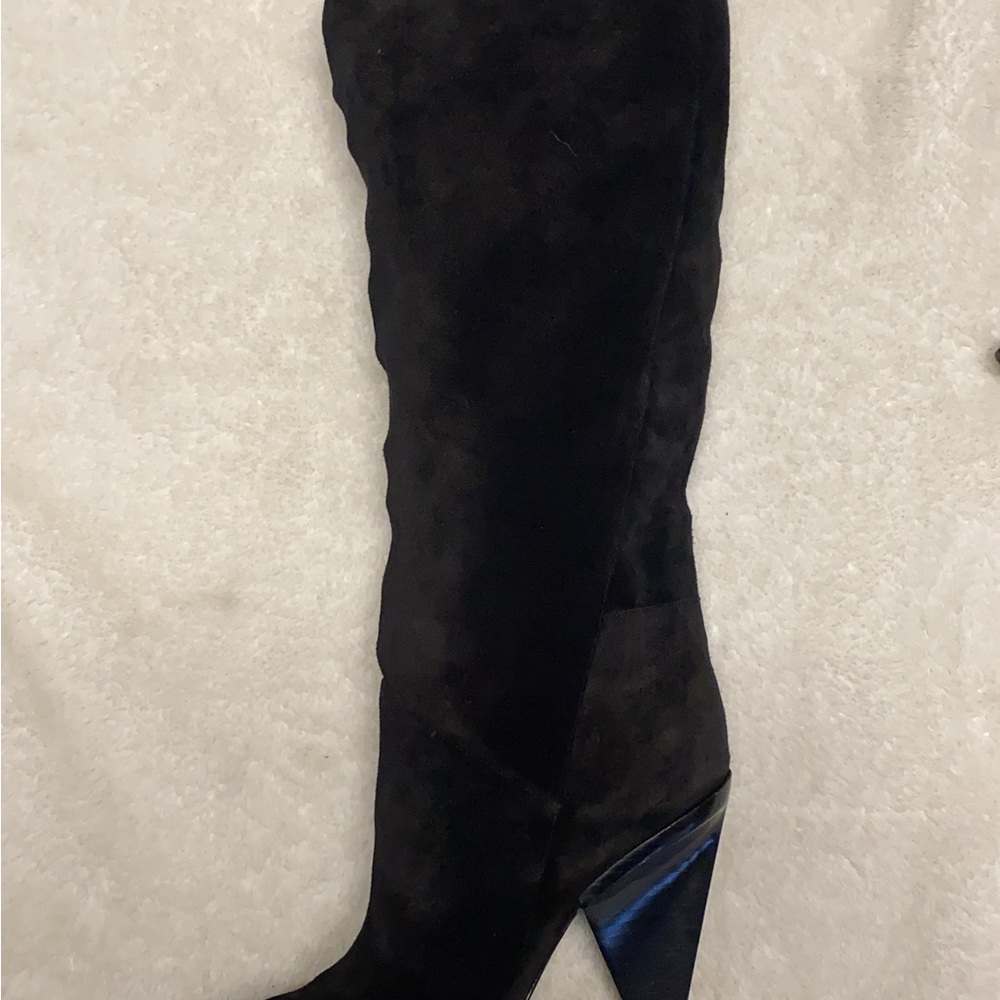 Sigerson Morrison Black Suede Knee high Boots with Chunky Heel